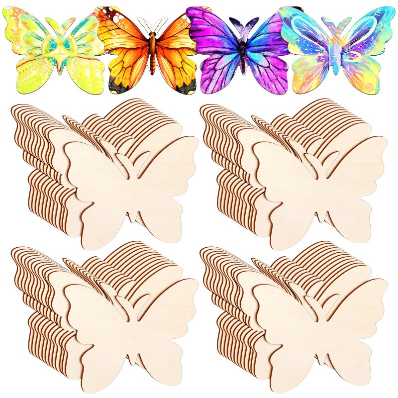 Newbested 48 Pack Unfinished Natural Wood Butterfly Shaped Cutouts - Ideal for Painting, DIY Crafts, Gift Tags & Home Decor - Image 1